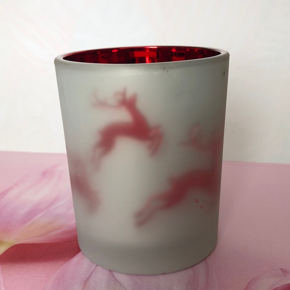 Frosted Glass Candle Holder Reindeer